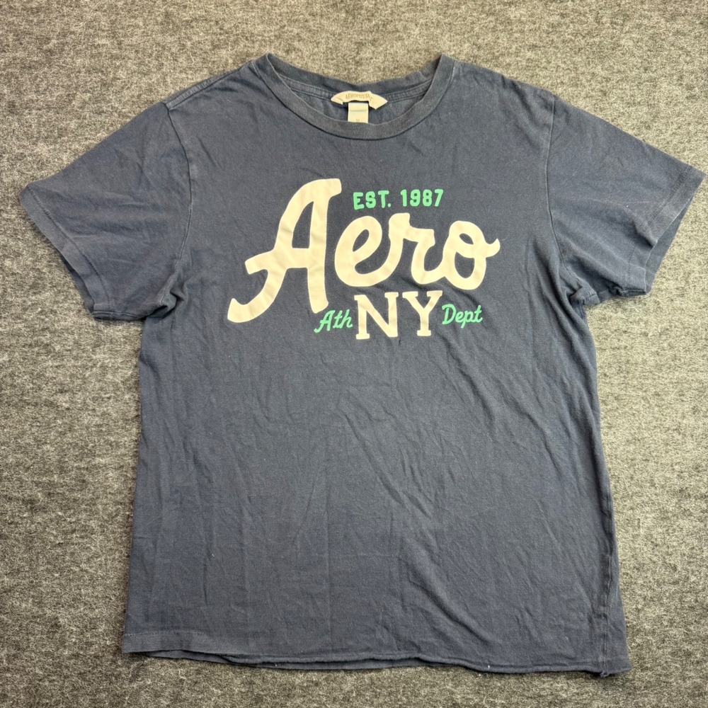 Aeropostale Graphic T-Shirt Mens Medium Blue Aero NY Ath Dept (Read)‎